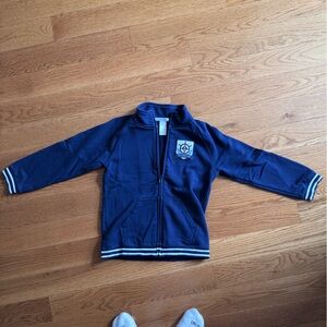 Janie and Jack Navy Zip Hoodie with Striped Trim